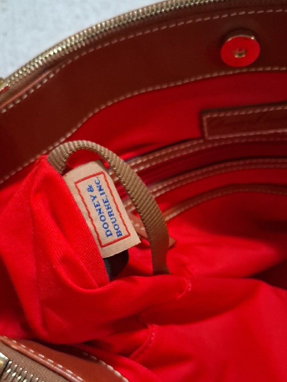 Dooney & Bourke Brown Pebble Leather Tote with Tan Trim - Picture 12 of 15
